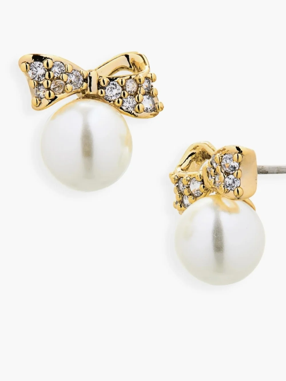Kate Spade Pav`e Faux Pearl & Bow Stud Earrings NEW